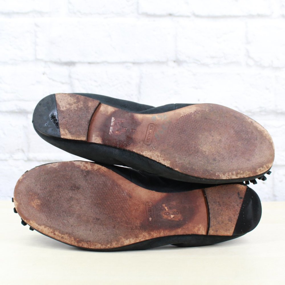 COACH Black Leather Floral Patch Slip On Ballet Flats Shoes Size 8 B - Picture 9 of 9